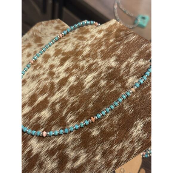 Native American Sterling Silver Shiny Navajo Pearl Turquoise Conch Necklace 18” - Picture 6 of 13